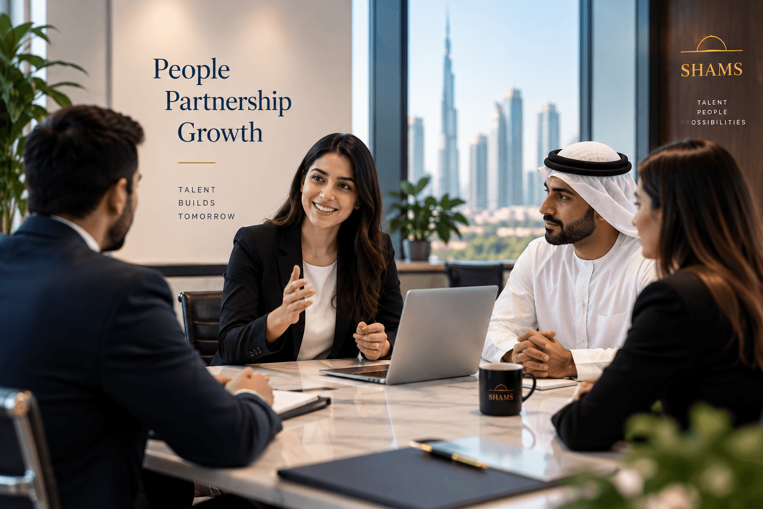 Recruitment team working together around a meeting table